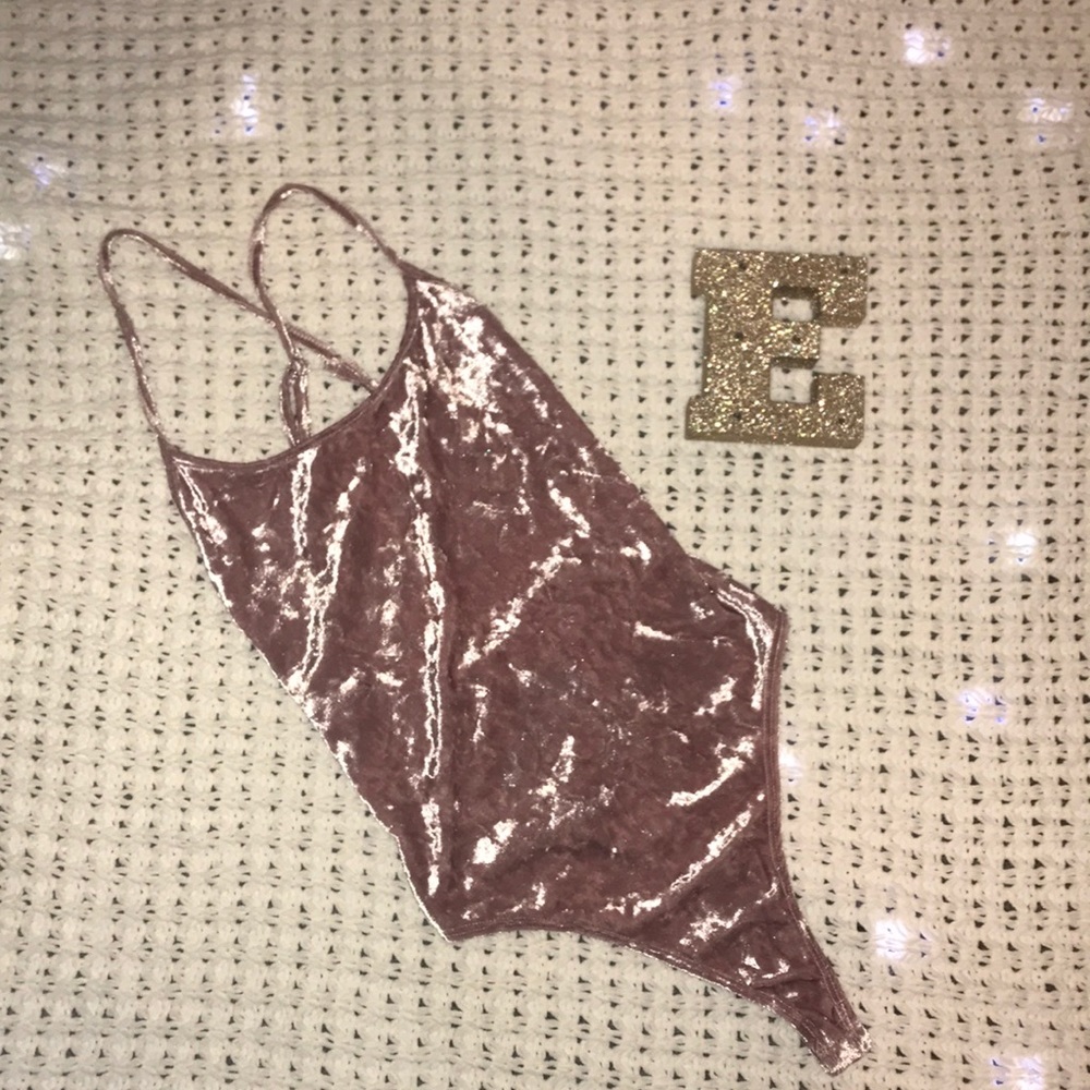 Pink velvet body suit
